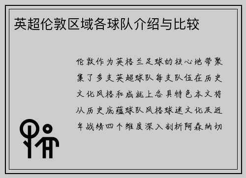 英超伦敦区域各球队介绍与比较