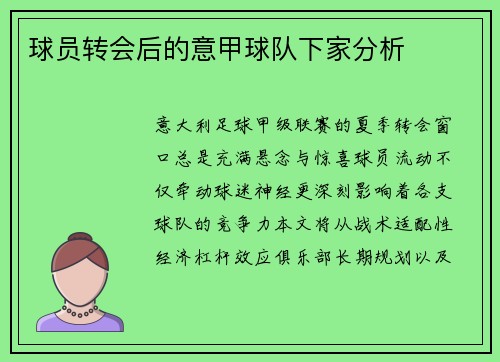 球员转会后的意甲球队下家分析